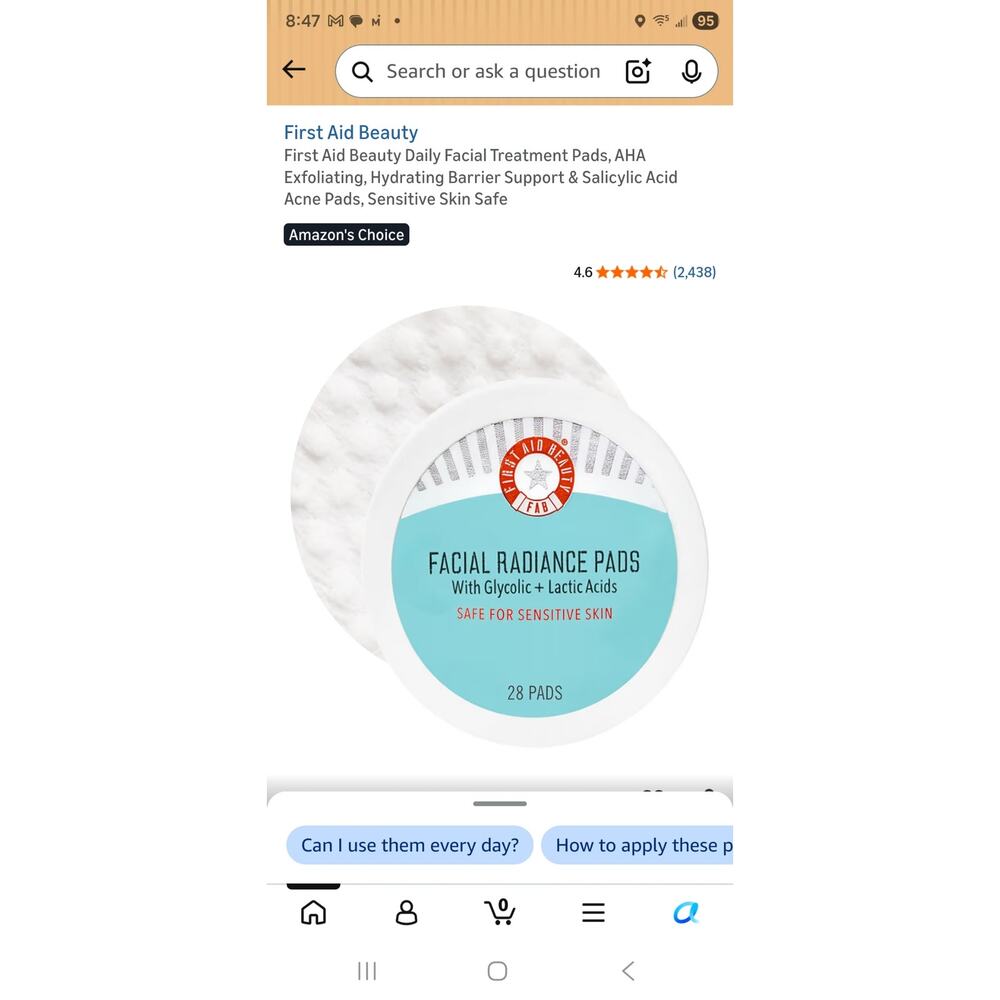First Aid Beauty Daily Facial Treatment Pads AHA Exfoliating, Hydrating Support